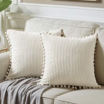 Fancy Homi Pack Of 2 Boho Decorative Throw Pillow, 18X18 Inch/45X45 Cm, Cream - £31.89 GBP