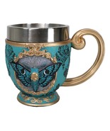 Wicca Turquoise Cameo Golden Lace Scroll Butterfly Moth Skull Tea Cup Mug - $42.36 CAD