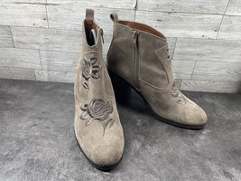Lucky Brand Ankle Boots Women 8.5M Pexton Shoes Brown Gray Suede Floral ... - $19.62
