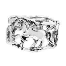 Wild &amp; Free Running Horses Sterling Silver Ring-9 - £17.12 GBP