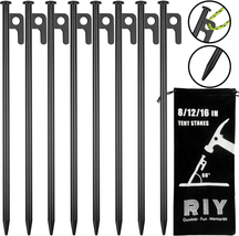 Tent Stakes Heavy Duty 12 Inch 8 Pack Steel Tent Pegs for Camping Unbrea... - £18.73 GBP