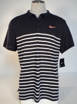 Nike Dri Fit Black &amp; White Stripe Short Sleeve Tennis Polo Shirt Men&#39;s NWT - £66.38 GBP
