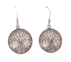 925 Sterling Silver Vintage Earrings Cutout Carved Framed Tree Of Life  ... - $28.94