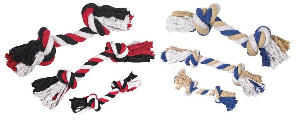 Rope Bone Tough Dog Chew Toys Helps Clean Pet&#39;s Teeth Choose Blue or Red... - $8.89