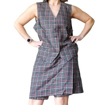 90s XL Plaid Vest Skort Set NWT Gray Academia Preppy Streetwear Set 12 14 - £37.11 GBP