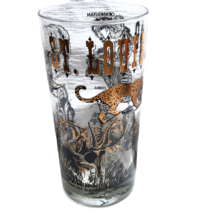 VINTAGE St. Louis Zoo drinking glass tumbler cup gold black MCM animals jaguar - £11.11 GBP