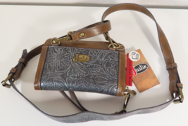 Justin Boots Women&#39;s Leather Crossbody Purse Clutch Blue Gray Floral Wes... - £31.25 GBP