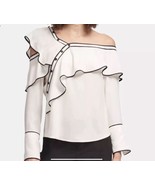 Ruffled One Shoulder White Black Trim Women Top Blouse Size XS - £18.61 GBP