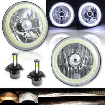 5-3/4&quot; White COB LED Halo Angel Eye Crystal Headlight 6k 20/40w LED Bulb Pair - £120.51 GBP