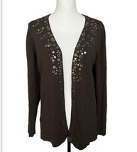 Chico&#39;s Slinky Cardigan Jacket Long Sleeve Brown Flat Beads Size 0 S Travel - £19.41 GBP