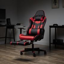 Gaming Chair Rolling Extendable Footrest Swivel High Back PU Leather Office Red - £277.31 GBP