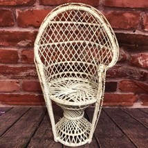 Vintage Mini Wicker Peacock Fan Back Rattan Chair Plant Stand Boho Decor 16” - £20.83 GBP