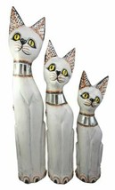 Balinese Wood Handicraft White Siamese Feline Cat Family Set of 3 Figuri... - $54.99