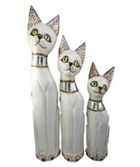 Balinese Wood Handicraft White Siamese Feline Cat Family Set of 3 Figuri... - $75.36 CAD