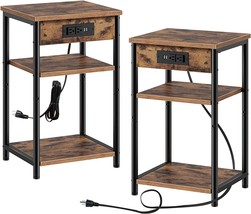 Rolanstar End Table With Charging Station, 3 Tier Slim Nightstand With, 2 Pack. - £72.71 GBP