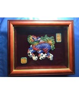 Chinese Ceramic Dragon Boxed Under Glass Wood Frame Wall Art - BLESSING - $135.15 CAD