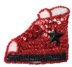 High Top Sneaker Beaded Sequin Patch Emblem Red Black White Small 2.5&quot; x 2.25&quot; - £7.70 GBP