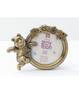 Vtg Disney 2000 Winnie The Pooh 3&quot;x3&quot; Photo Picture Frame Round Metal Go... - £14.94 GBP