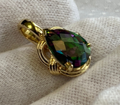 14K Yellow Gold Pendant 4.99g Fine Jewelry Rainbow Topaz Color Pear Stone Charm - £315.02 GBP