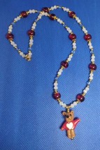18&quot; Beaded Bear Pendant Necklace (Red/White) - £7.00 GBP