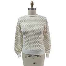 Vtg 60s Skiva Int. Acrylic Sweater Cream/Metallic Gold Accent Honeycomb ... - $47.52