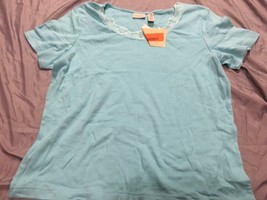 Classic Elements Womens Shirt Turquoise Scoop Neck W/ Lace  L Large 14 16  NWT - £2.56 GBP