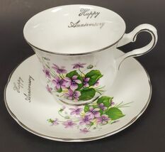 Vintage Royal Grafton Happy Anniversary Fine Bone China Cup &amp; Saucer - $12.82