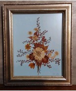 Vintage Pressed Flowers Framed Art Signed JS 5/86 Mansfield Ohio 12.5x10.5 - $32.43