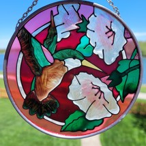 Vintage Joan Baker Green Hummingbird White Floral Round Hanging Stained Glass - £7.88 GBP