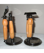 TWO Handmade Olive Wood Razors and Stands (Blade Not Included) - £69.13 GBP