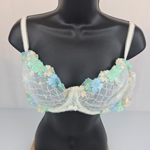 Amelia&#39;s Womens Cream Sheer Mesh Underwire Embroidered Flower Lace Bra 4... - $34.64