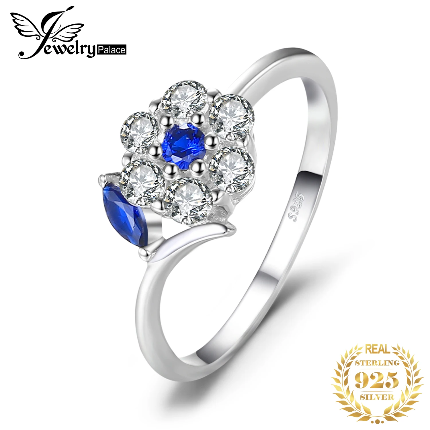Flower Created Blue Spinel 925 Sterling Silver Fashion Ring for Woman Girl Trend - £18.76 GBP