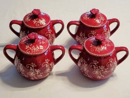 Temp-tations Floral Lace Cranberry Set Mug/Bowl/Cup/Crock/Pot Soup/Chili Handle  - £20.32 GBP