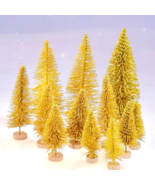 Lot Of 12 Gold Glitter Sisal Bottle Brush Christmas Trees Village Wood B... - $16.82