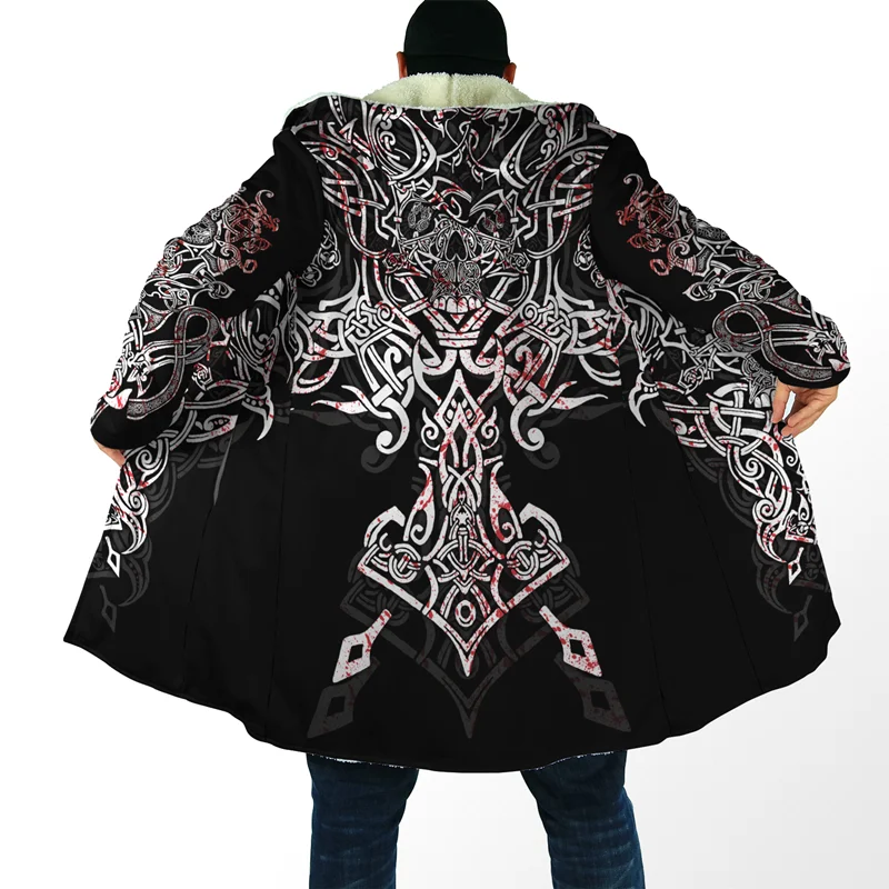 Fashionable winter men&#39;s bucket  art tattoo 3D printing fleece hooded cloak unis - £181.10 GBP