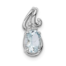 Silver Rhodium Plated Dia. &amp; Aquamarine Oval Pendant QP2978AQ - £46.14 GBP