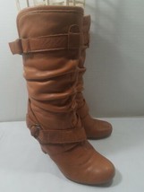 Steve Madden Buckle Heel Mid Calf Boots US 6 Brown Leather Slouch - £24.16 GBP