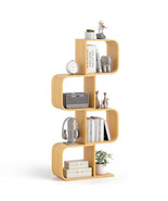 4-Tier S-Shaped Bamboo Bookcase with 4 Open Cubes for Living Room-Natura... - €162,16 EUR