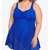 Swim Solutions Cobalt Blue Eyelet Overlay Swimdress Size 18W Knot Front Slim New - £30.15 GBP