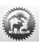 Saw Blade Style Moose and Calf Metal Art Plasma Wall Wildlife Rustic 9&quot; ... - £25.07 GBP