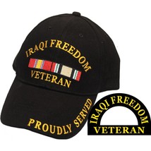 CP00613 Black U.S. Veteran &quot;Iraqi Freedom&quot; Proudly Served Embroidered Cap - £10.58 GBP