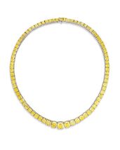 22 Ctw Round Cut Cz Yellow Citrine 18 Inch Tennis Necklace 14k White Gold Over - £321.47 GBP