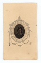 CIRCA 1860&#39;S Cartouche Paper Framed TINTYPE Beautiful Young Woman With Brooch - £14.49 GBP
