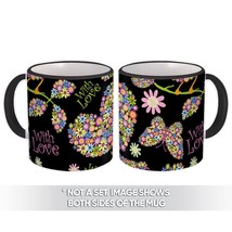 Hearts Filled With Flowers : Gift Mug Black Pattern Rainbow Butterfly Bird Teena - £12.70 GBP
