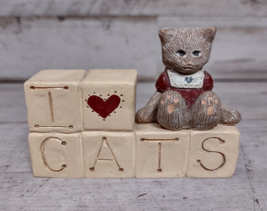 Vintage Gail Laura I Love Cats Cat Kitten Resin Two Piece Figurine Blocks 1990 - £10.09 GBP