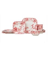 222 Fifth Dinnerware Set Red White Christmas Lane 12-Piece Serves 4 Porc... - $151.88 CAD