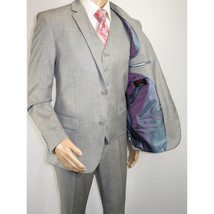 Mens Three Piece Suit Vested VITALI Soft Fabric With Sheen M3090 Stone Gray 3pc image 6