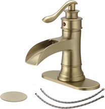 Bwe Brushed Gold Bathroom Faucet Waterfall Single Handle One Hole Bathroom Sink - $77.99