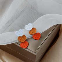 Orange Enamel &amp; Silver-Plated Linked Heart Drop Earrings - £10.34 GBP