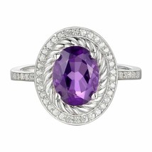 9x7MM Oval Simulated Amethyst Solitaire Engagement Ring 14K White Gold Plated - £57.75 GBP